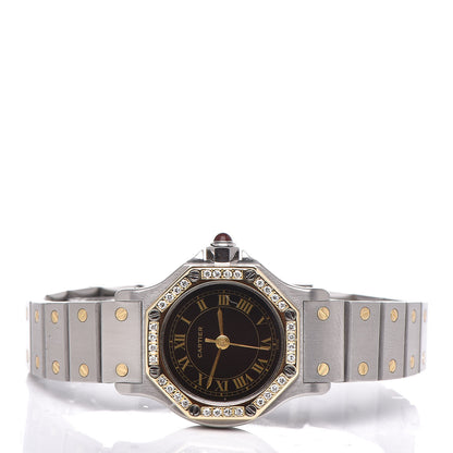 Cartier Stainless Steel 18K Yellow Gold Diamond 25mm Santos Octagon Automatic Watch Black 3 of 7