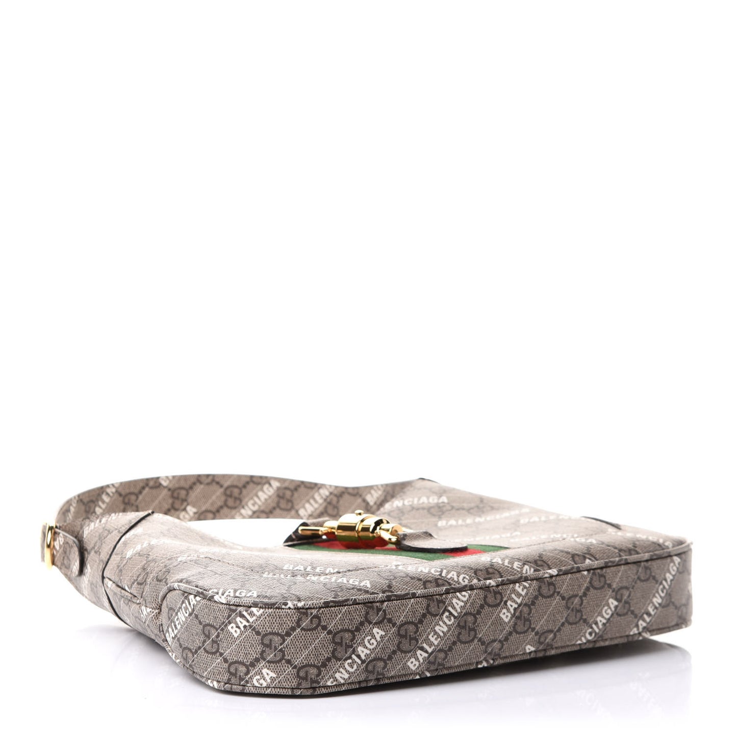 X BALENCIAGA GG Supreme Monogram Striped Logo Print Web Small Jackie 1961 Hobo Beige Ebony Mystic White