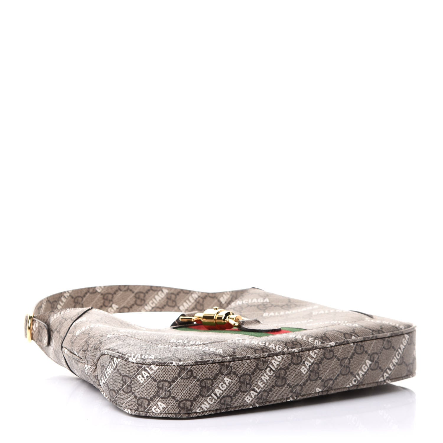 Gucci X BALENCIAGA GG Supreme Monogram Striped Logo Print Web Small Jackie 1961 Hobo Beige Ebony Mystic White 3 of 11