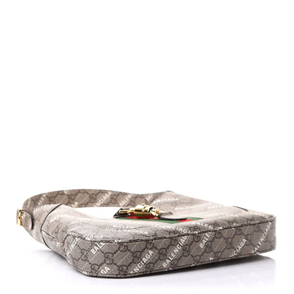 Gucci X BALENCIAGA GG Supreme Monogram Striped Logo Print Web Small Jackie 1961 Hobo Beige Ebony Mystic White 3 of 11