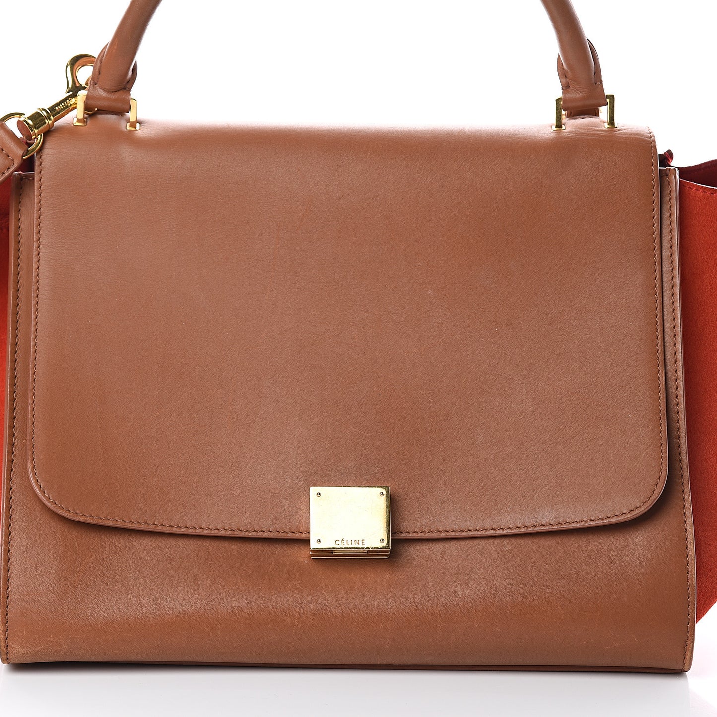 Natural Calfskin Suede Medium Bi-Color Trapeze Tan