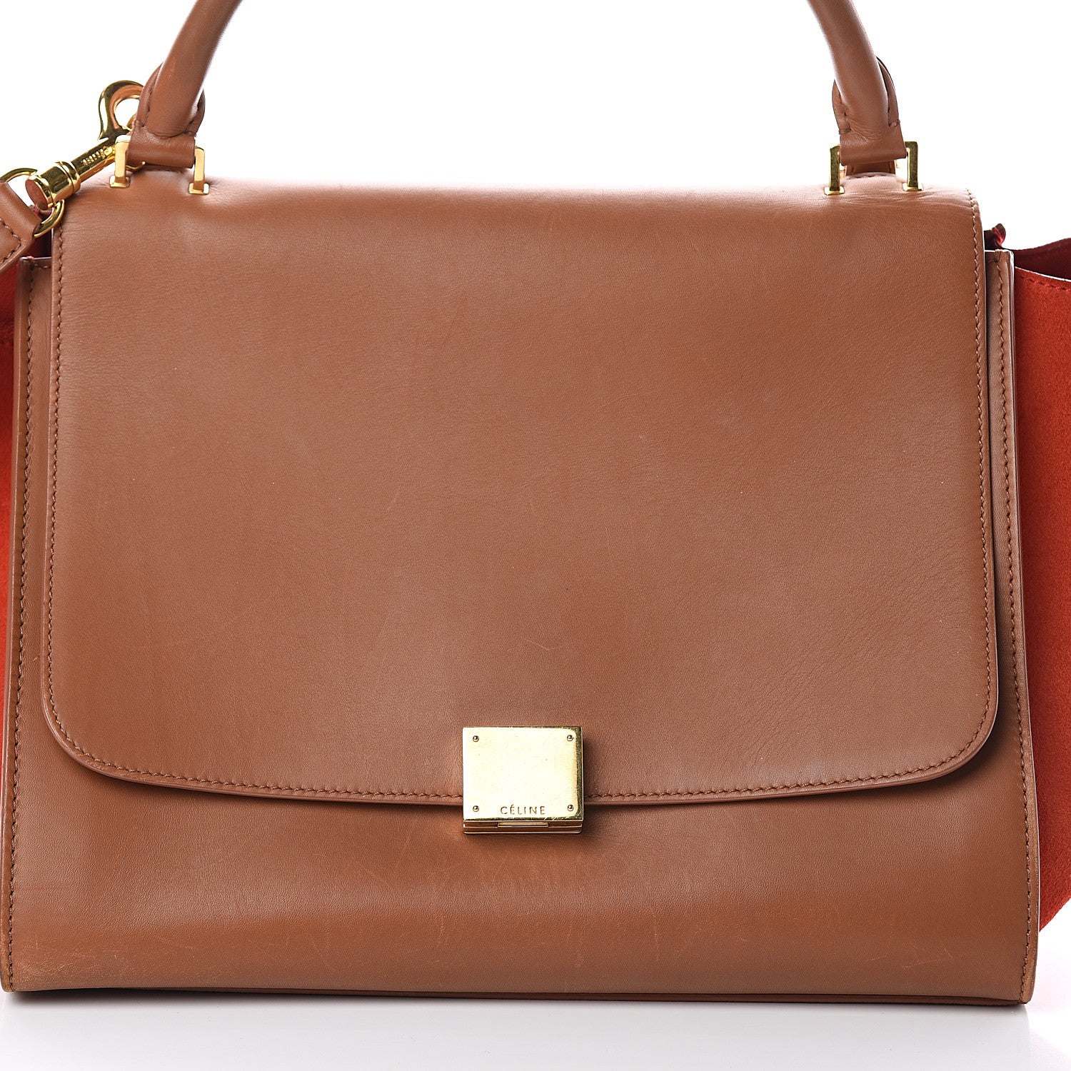 Celine Natural Calfskin Suede Medium Bi-Color Trapeze Tan 6 of 8