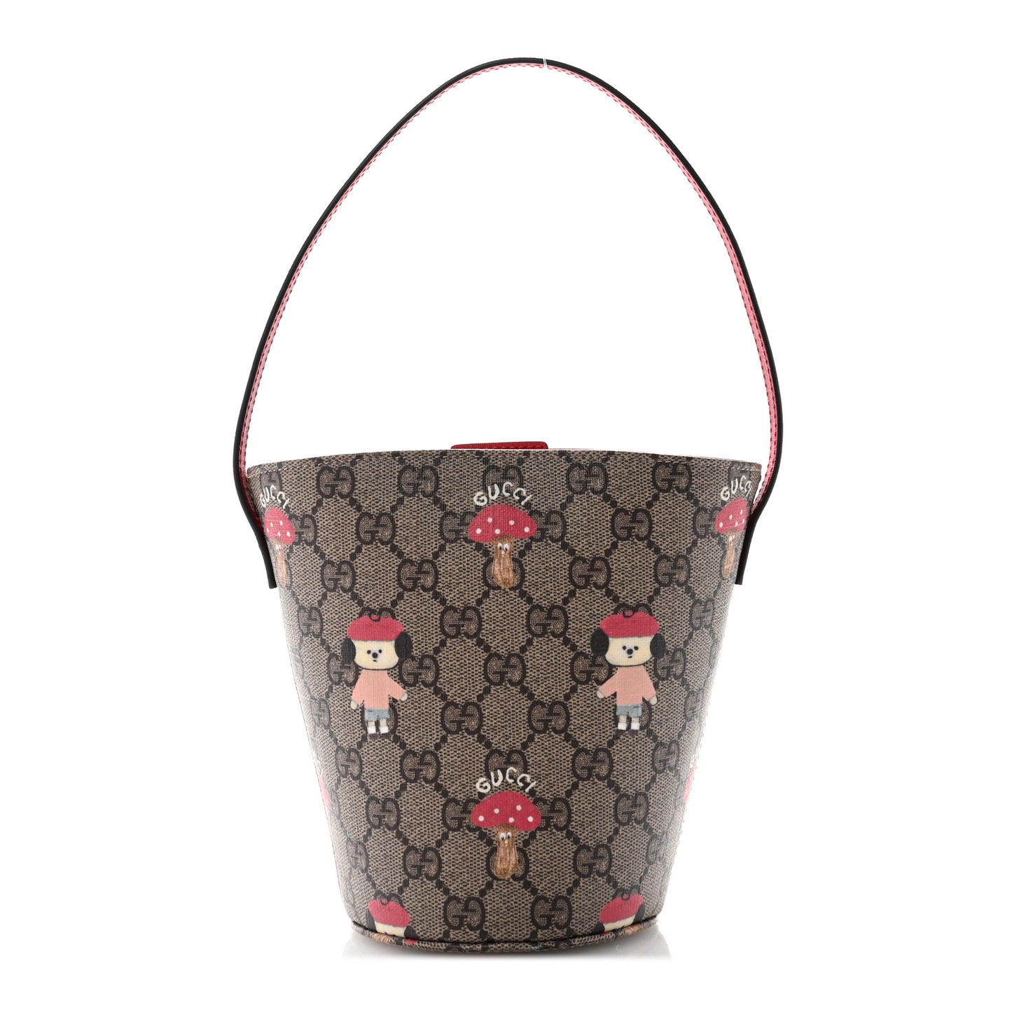 GG Supreme Monogram Childrens Printed Bucket Bag Beige Dark Brown Red