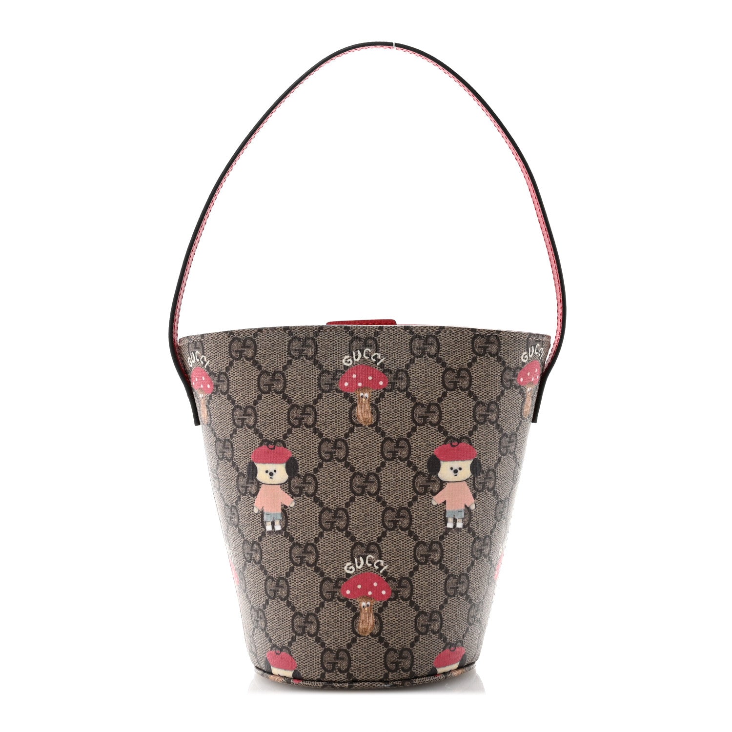 Gucci GG Supreme Monogram Childrens Printed Bucket Bag Beige Dark Brown Red 1 of 10