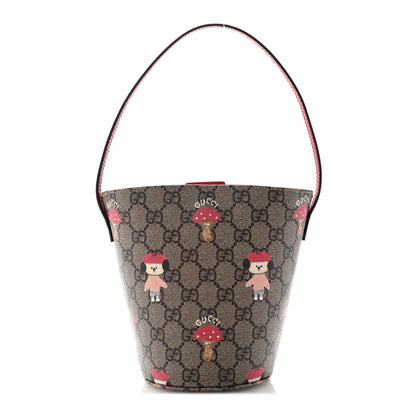 Gucci GG Supreme Monogram Childrens Printed Bucket Bag Beige Dark Brown Red 1 of 10