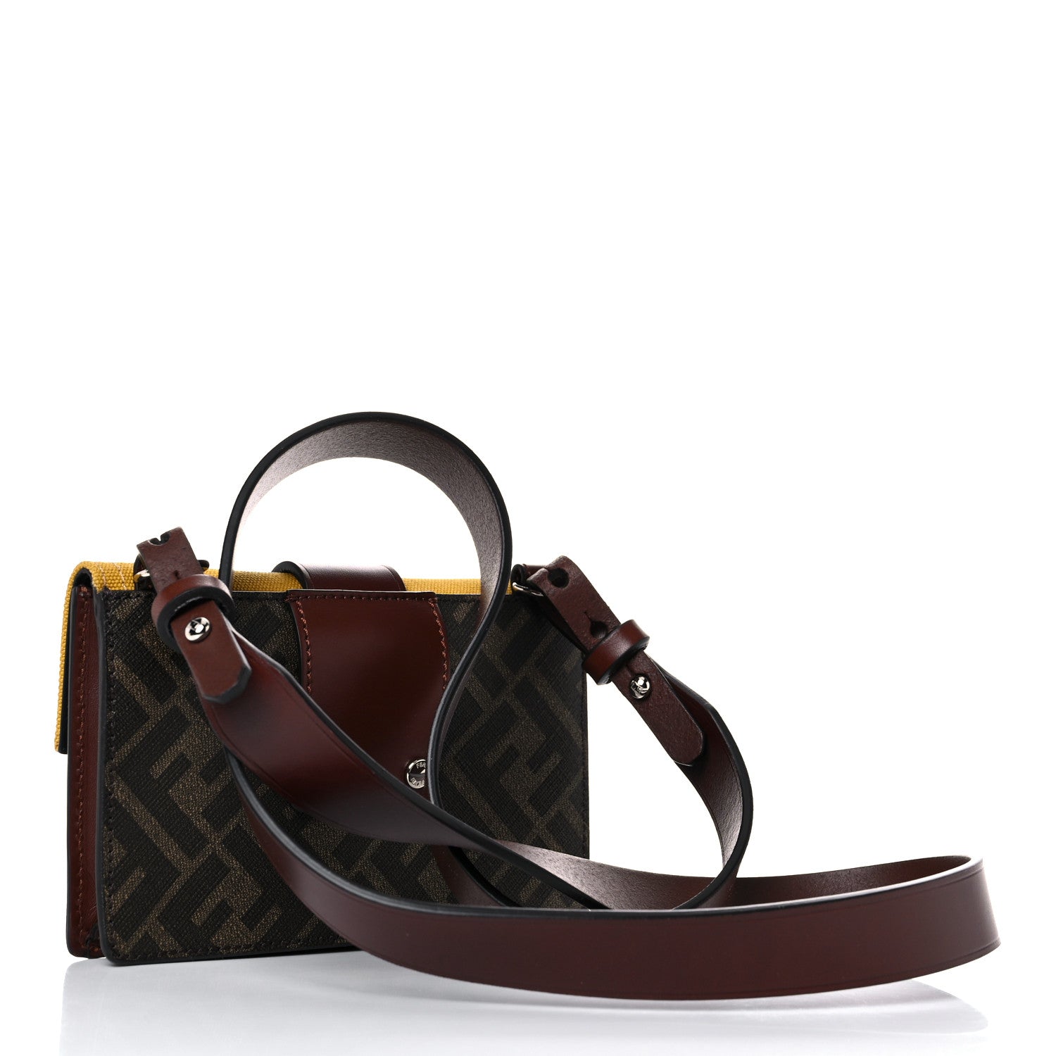 Fendi Glazed Fabric Cotton Vitello King Aura FF 1974 Baguette Belt Pouch Tobacco Moro Mimosa Gianda 3 of 16