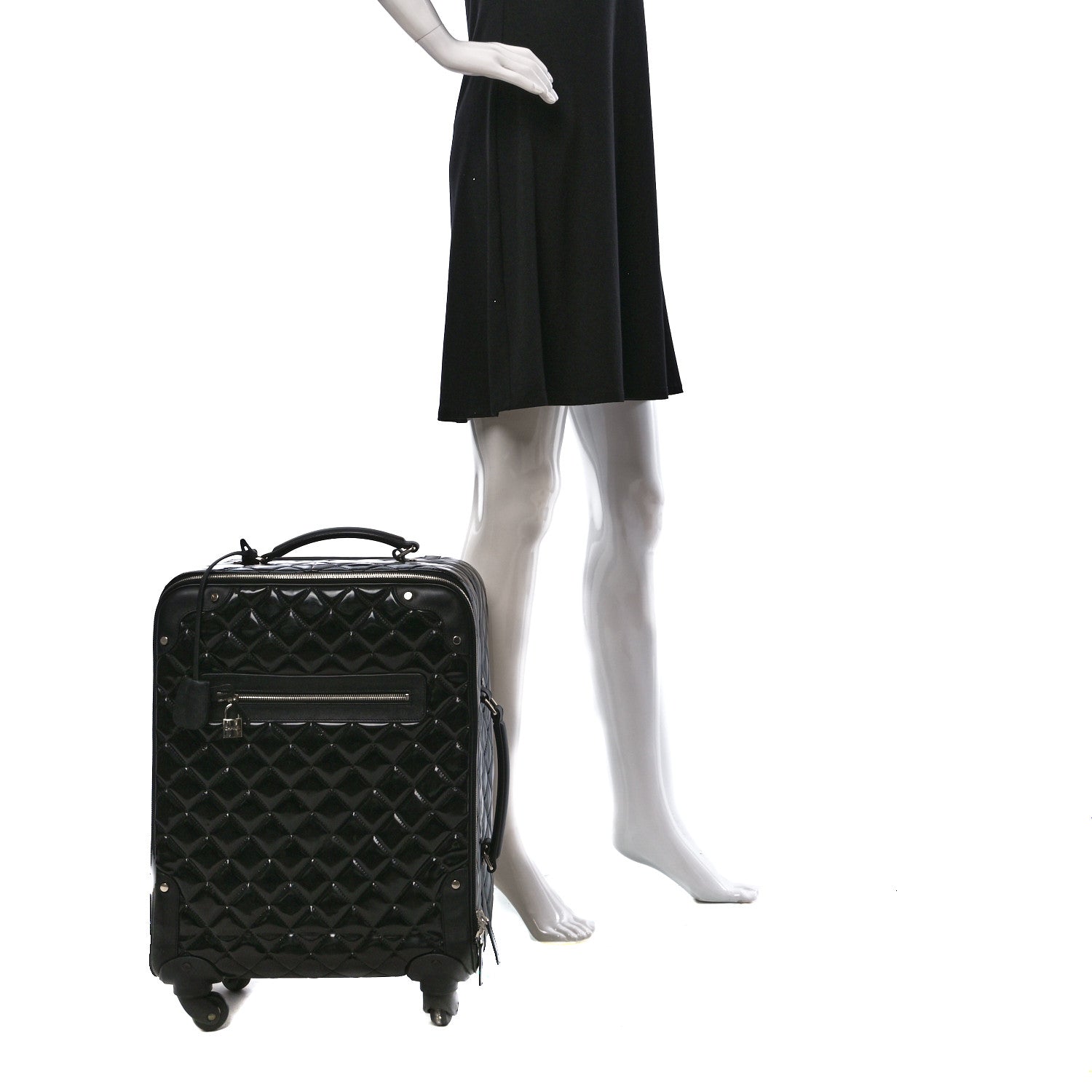 Chanel Vinyl Calfskin Quilted Trolley Rolling Luggage Black 2 of 10