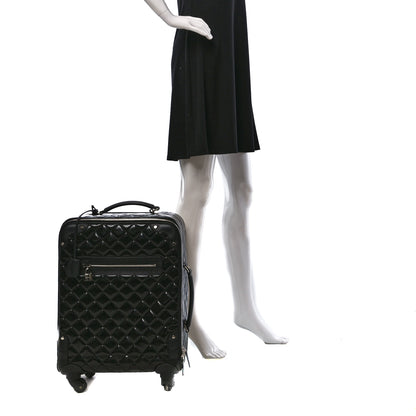Chanel Vinyl Calfskin Quilted Trolley Rolling Luggage Black 2 of 10