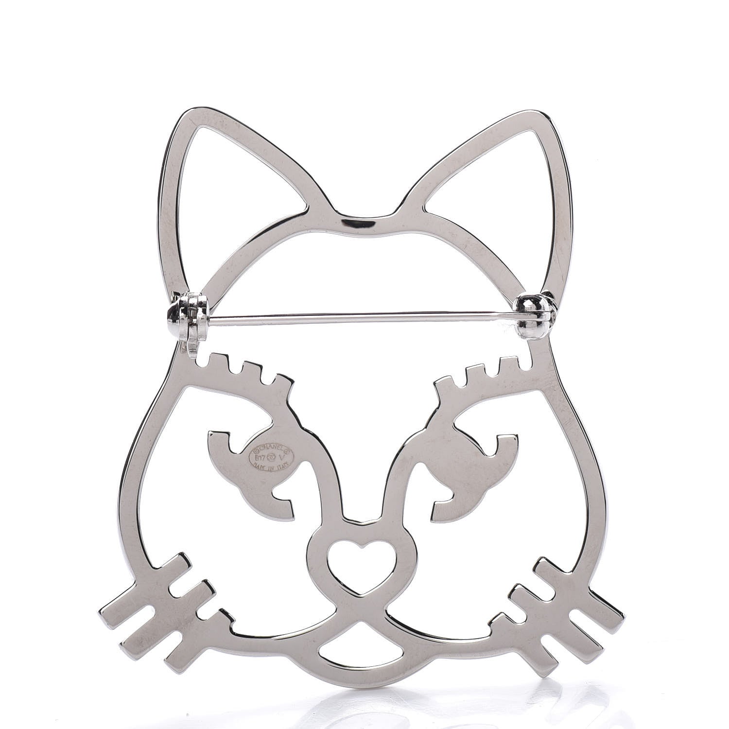 Chanel Strass Crystal Emoji Choupette Cat Brooch Silver 3 of 5
