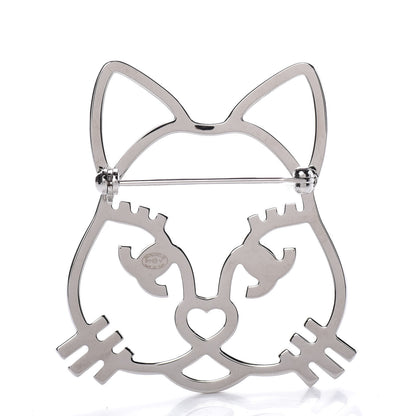 Chanel Strass Crystal Emoji Choupette Cat Brooch Silver 3 of 5
