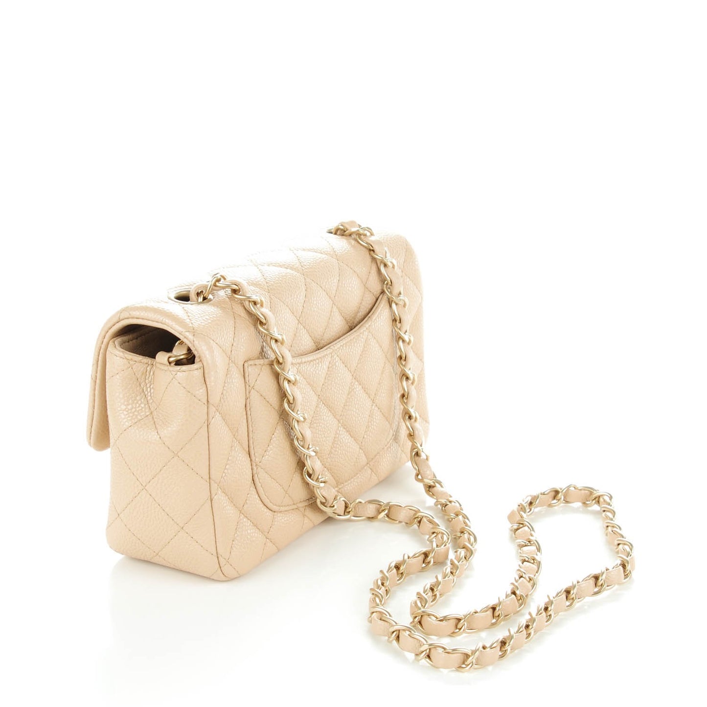 Pearly Caviar Quilted Mini Rectangular Flap Beige