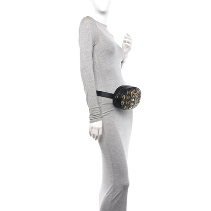 Gucci Calfskin Matelasse Animal Studs GG Marmont Belt Bag Black 2 of 10