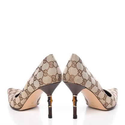Gucci Monogram Malaga Kid Pumps 7 Biege Ebony Cocoa 5 of 12