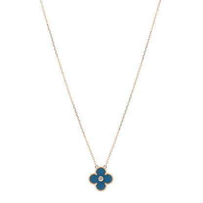 Van Cleef & Arpels 18K Yellow Gold Diamond Celestial Blue Sevres Porcelain Vintage Alhambra Pendant Necklace 1 of 3