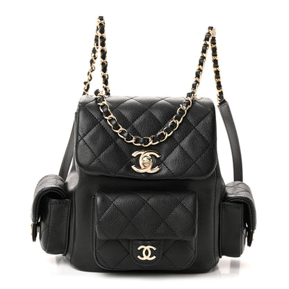 Chanel Shiny Caviar Quilted Small Duma Pockets Drawstring Backpack Black 1 of 12