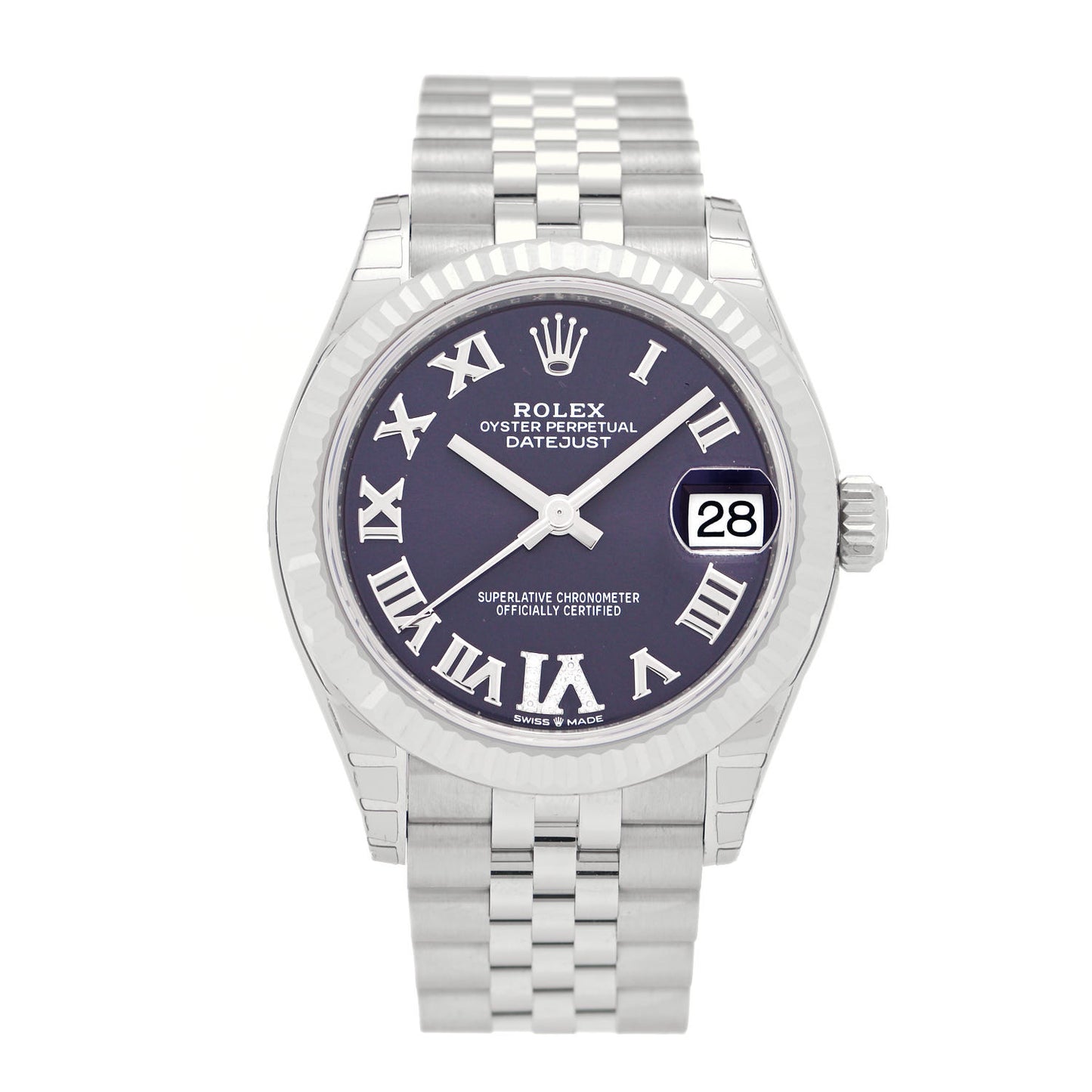 Stainless Steel 18K White Gold Diamond 31mm Oyster Perpetual Datejust Watch Aubergine Roman 278274