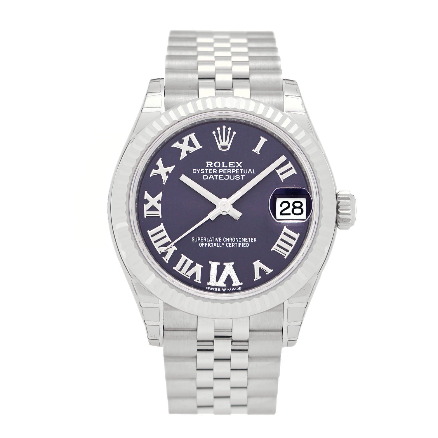 Rolex Stainless Steel 18K White Gold Diamond 31mm Oyster Perpetual Datejust Watch Aubergine Roman 278274 1 of 5