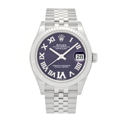 Rolex Stainless Steel 18K White Gold Diamond 31mm Oyster Perpetual Datejust Watch Aubergine Roman 278274 1 of 5