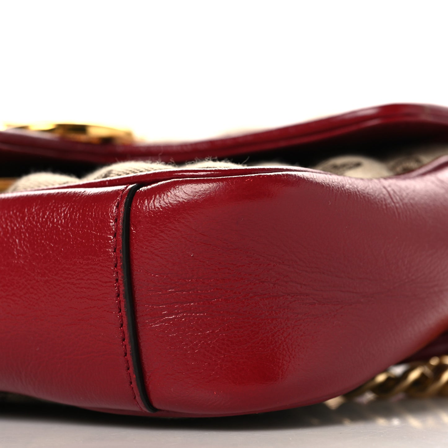 Monogram Azalea Calfskin Matelasse Diagonal Mini GG Marmont Shoulder Bag Beige Ebony New Cherry Red