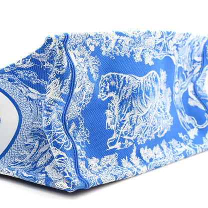 Christian Dior Canvas Embroidered Medium Dioriviera Toile De Jouy Book Tote Fluorescent Blue 9 of 11