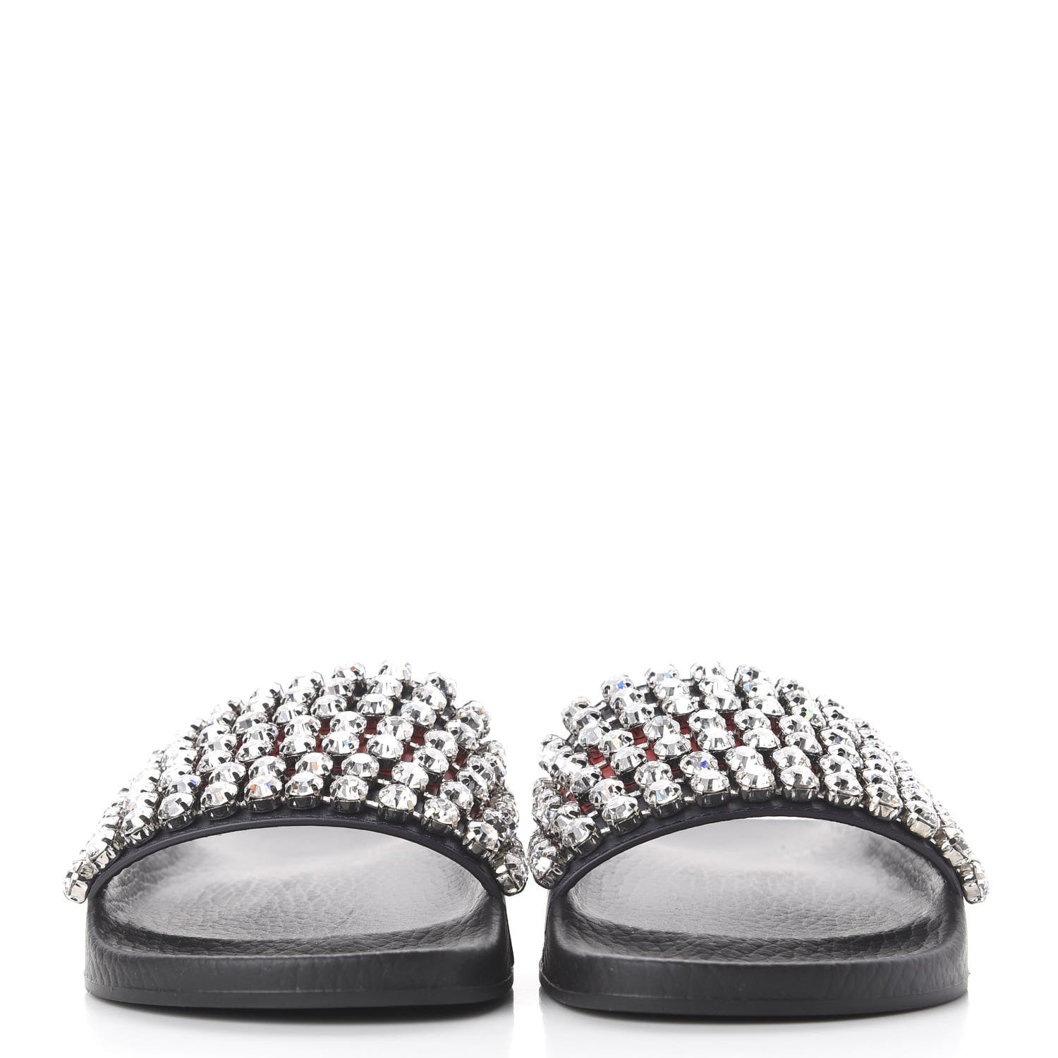 Gucci Calfskin Crystal Embellished Web Slide Sandals 35 Blue Red 3 of 9