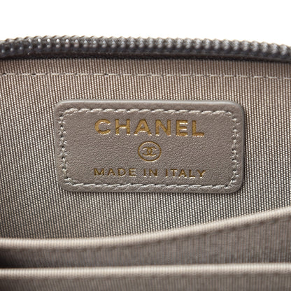 Chanel Cracked Metallic Calfskin Quilted Boy Zip Around Coin Purse Wallet Dark Silver 6 of 8