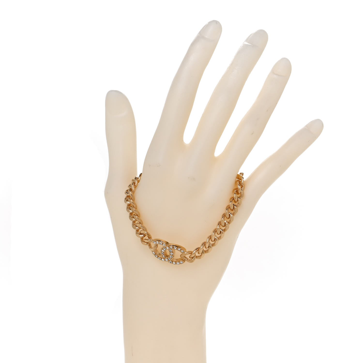 Chanel Crystal CC Chain Link Bracelet Gold 2 of 5