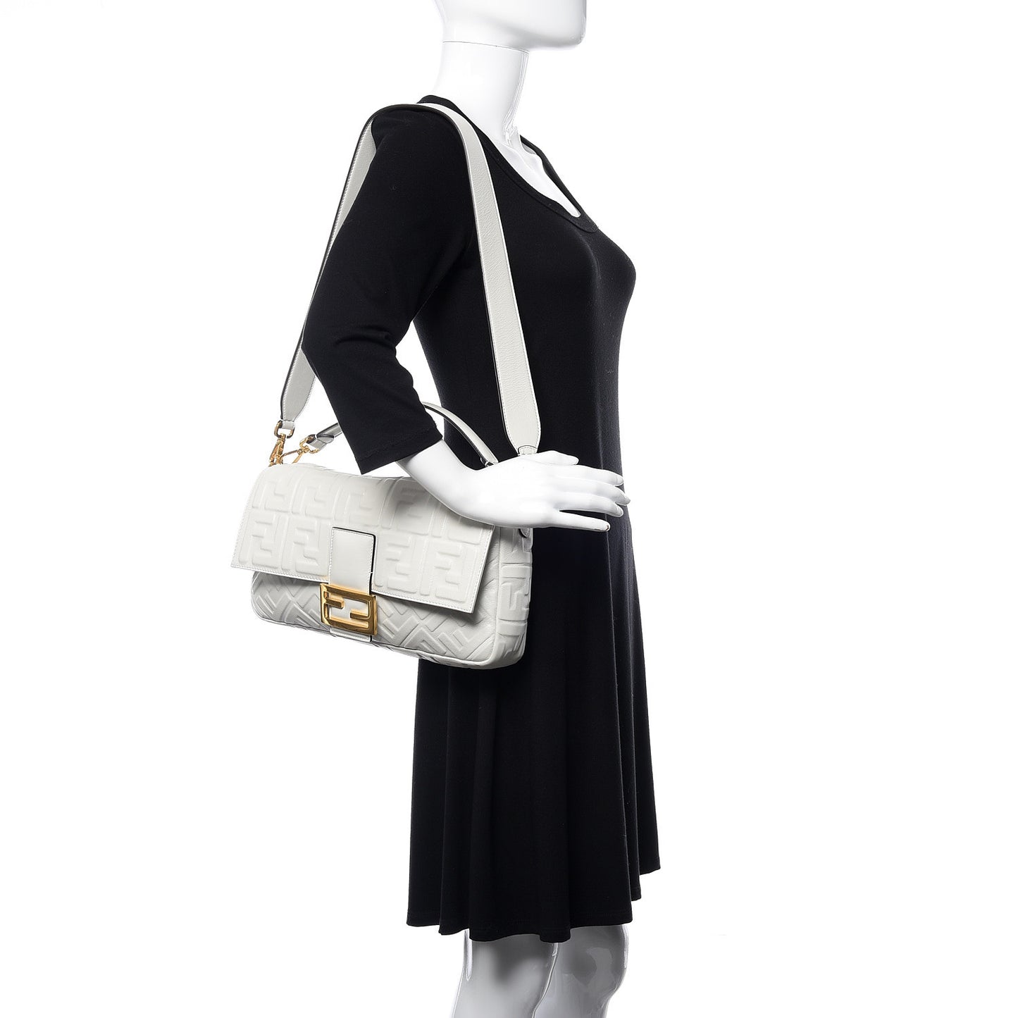 Nappa FF 1974 Embossed Large Baguette White