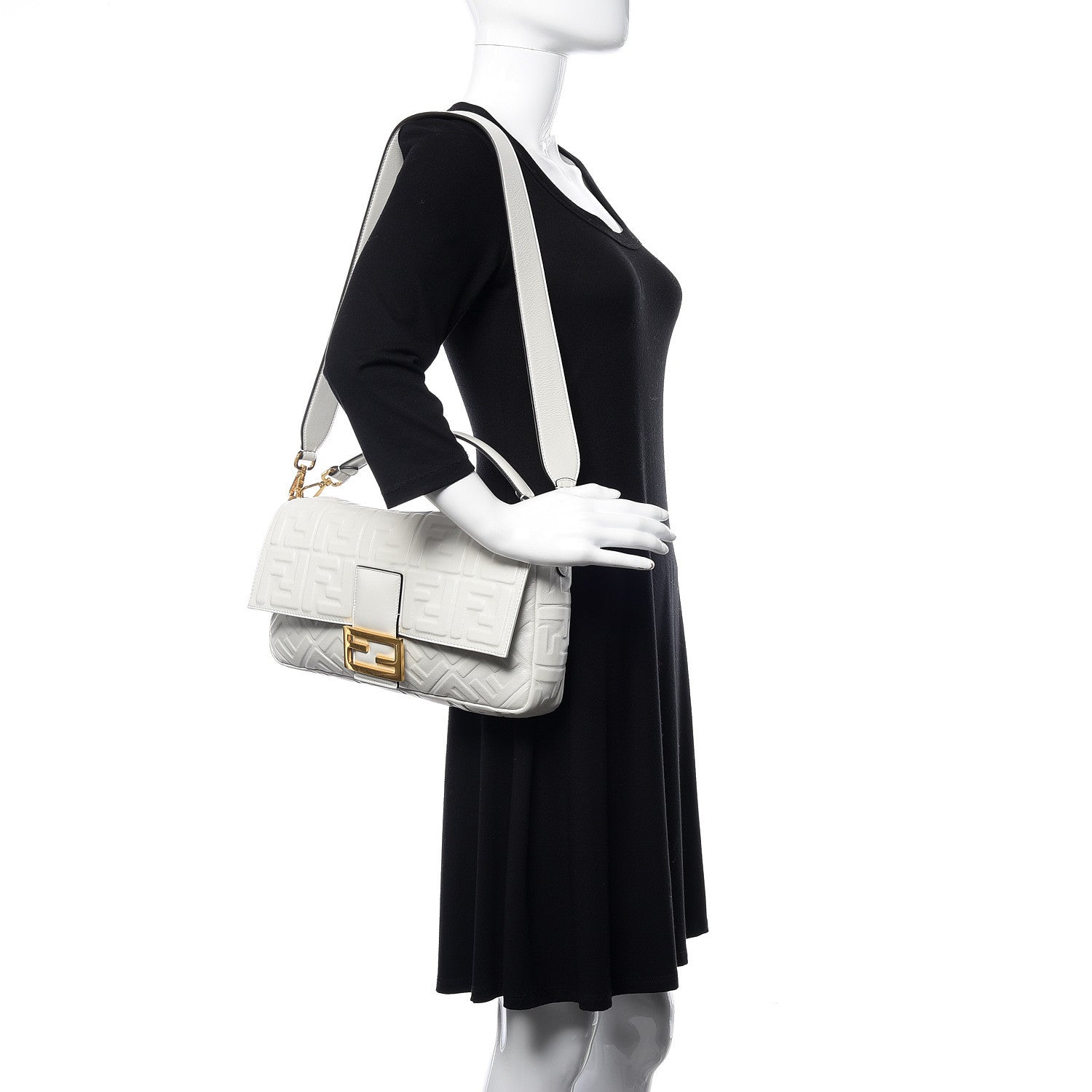 Fendi Nappa FF 1974 Embossed Large Baguette White 2 of 10