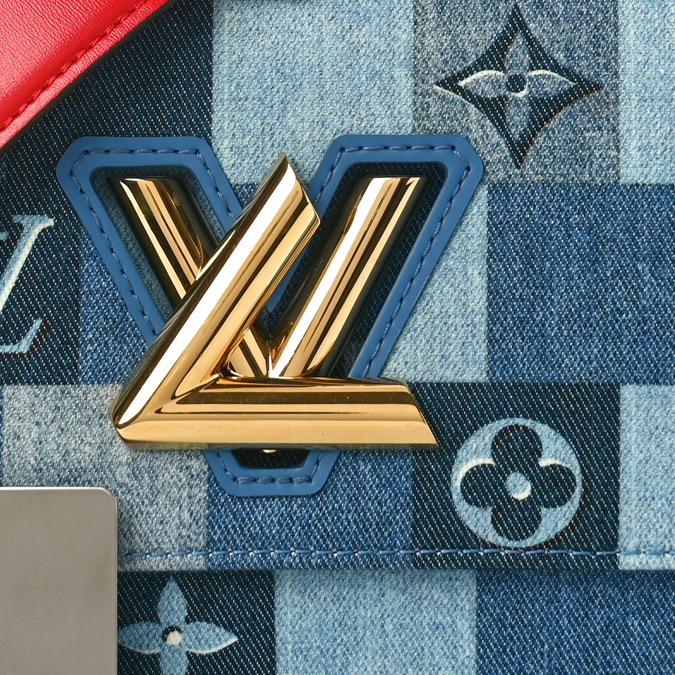 Louis Vuitton Denim Damier Monogram Twist Shoulder Bag MM Blue Rouge 8 of 10