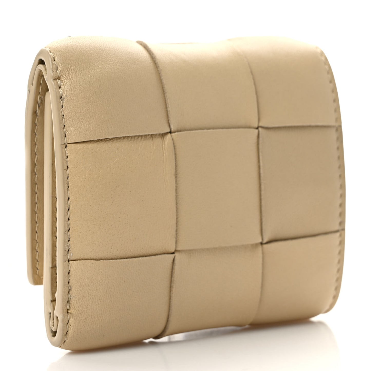 Nappa Calfskin Maxi Intrecciato Cassette Tri-Fold Wallet Porridge