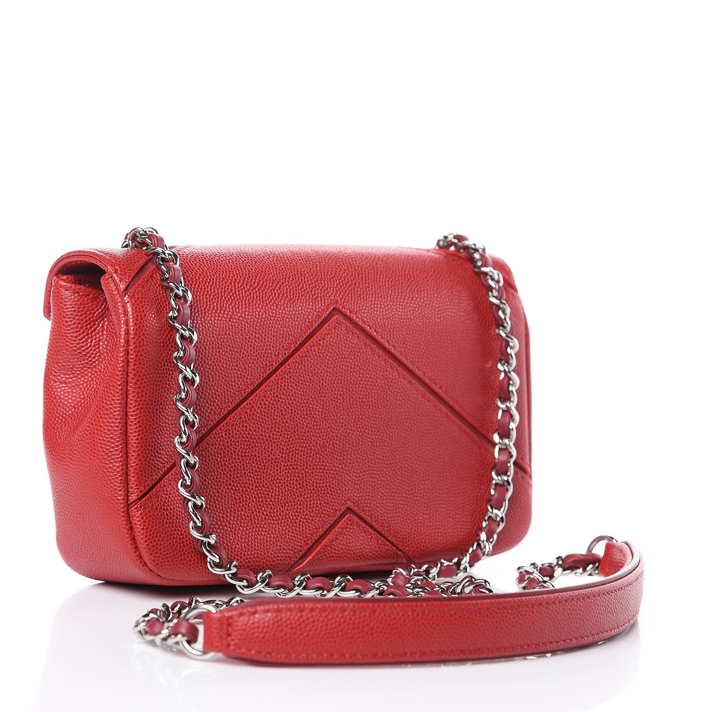 Caviar Macro Chevron Small Single Flap Red