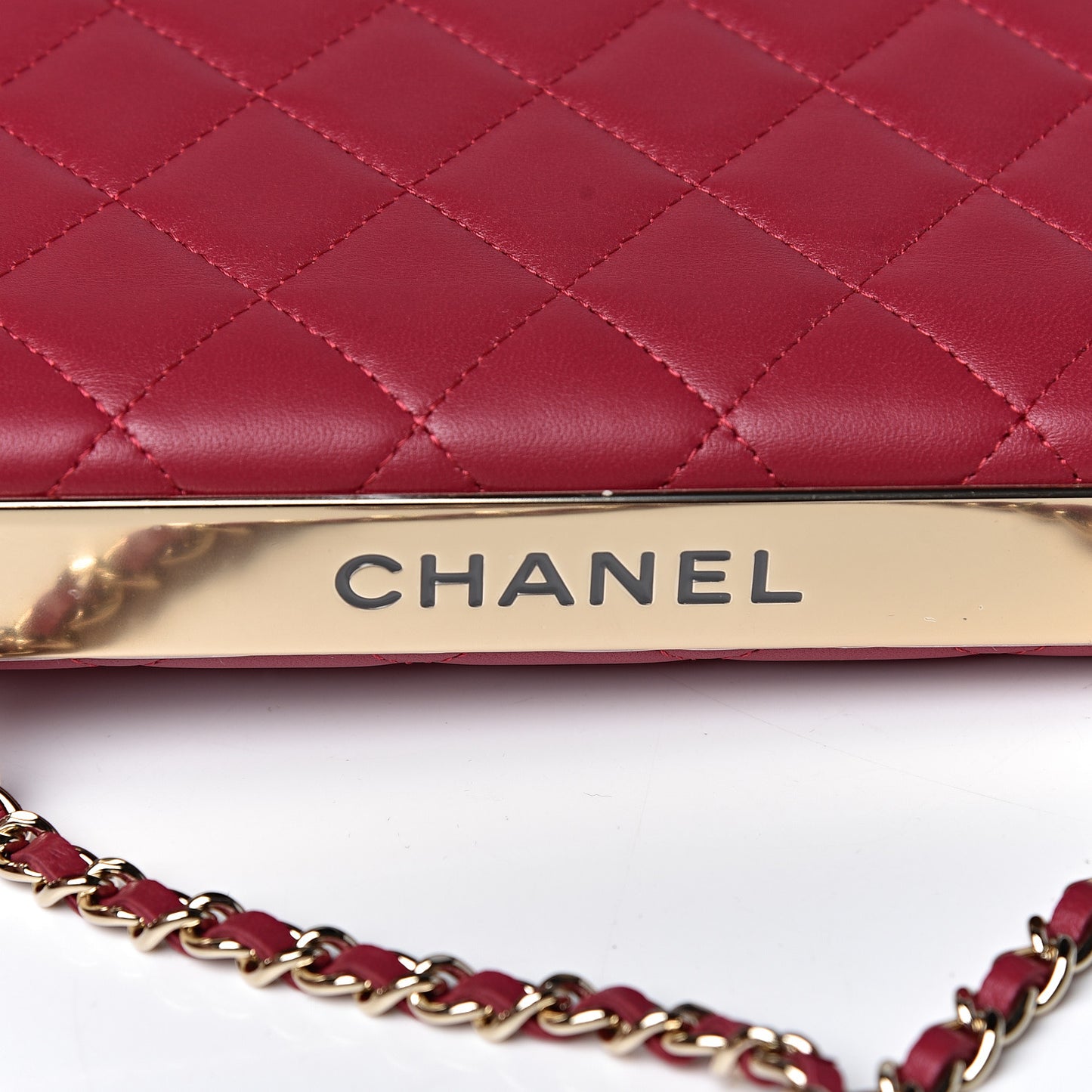 Lambskin Quilted Trendy CC Wallet On Chain WOC Dark Pink