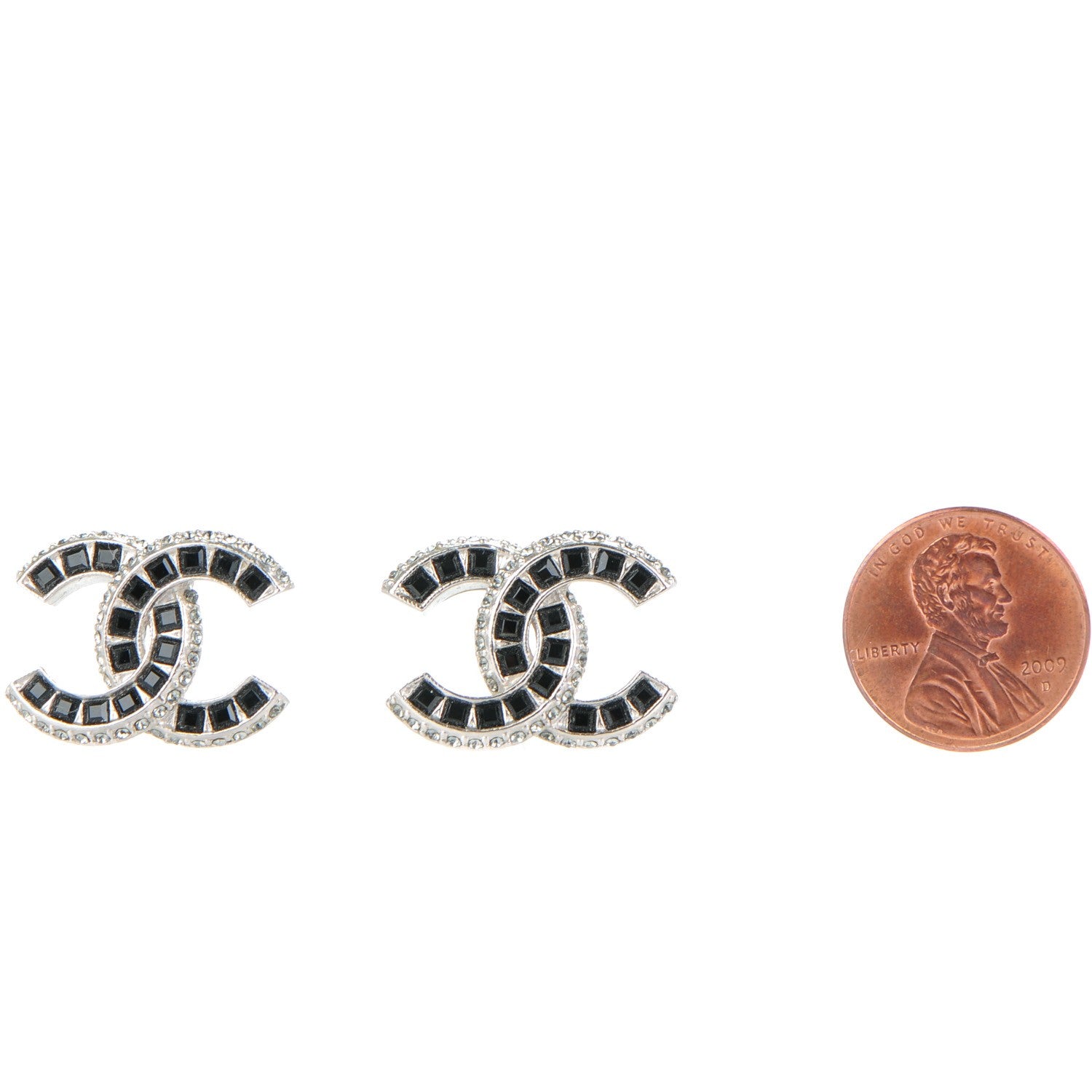 Chanel Baguette Crystal CC Earrings Silver Black 2 of 5