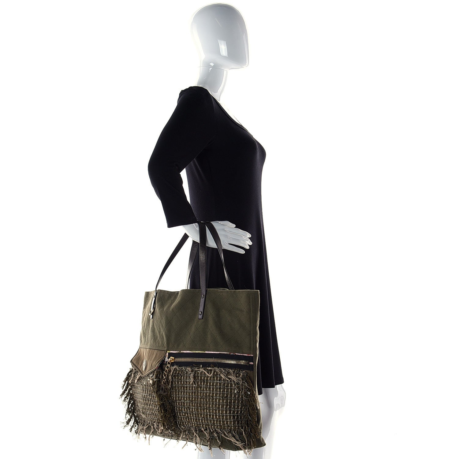 Chanel Canvas Tweed Stitched Cuba Patchwork Large Shopper Tote Khaki 2 of 8