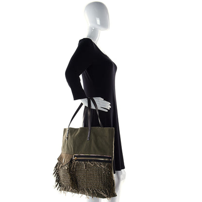 Chanel Canvas Tweed Stitched Cuba Patchwork Large Shopper Tote Khaki 2 of 8