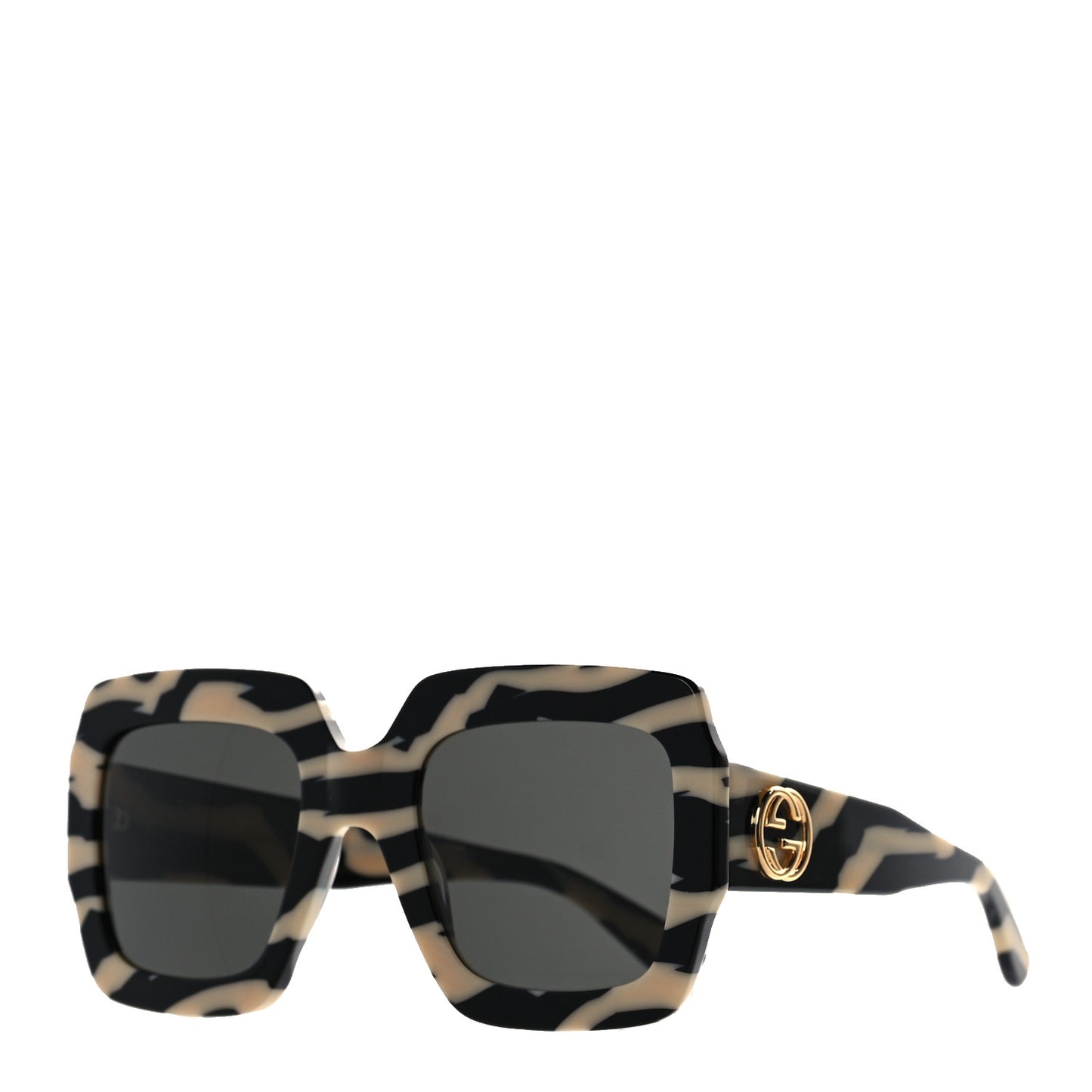 Acetate Square Frame Striped GG0178S Sunglasses Black Ivory