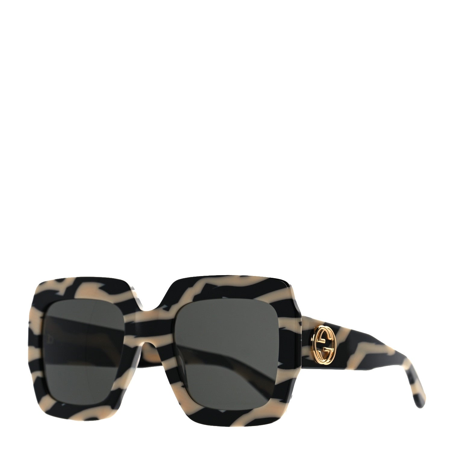 Gucci Acetate Square Frame Striped GG0178S Sunglasses Black Ivory 1 of 8
