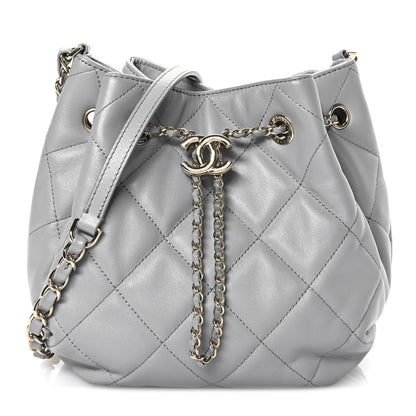 Chanel Lambskin Quilted CC Dweller Drawstring Bucket Bag Light Grey 1 of 11