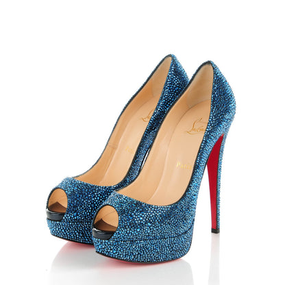 Christian Louboutin Suede Strass Lady Peep 150 Pumps 38.5 Blue Khol 3 of 8