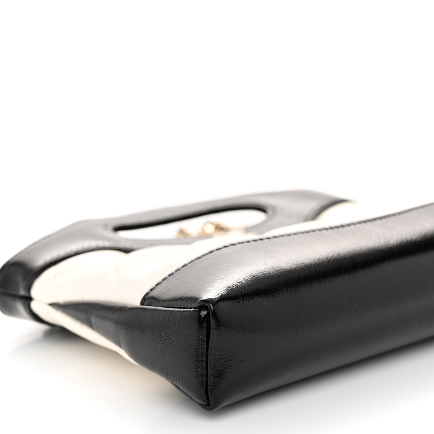 Shiny Crumpled Calfskin Quilted Nano 31 Shopping Bag White Black