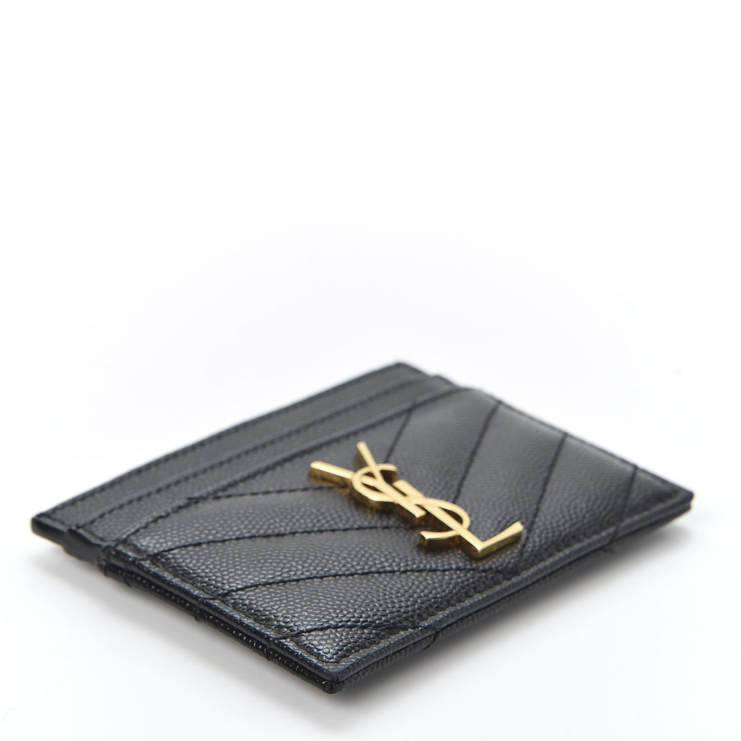 Grain De Poudre Matelasse Chevron Monogram Credit Card Case Black