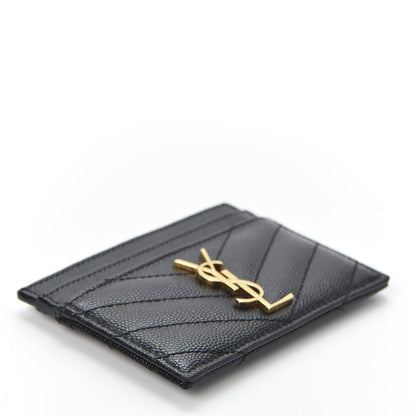 Saint Laurent Grain De Poudre Matelasse Chevron Monogram Credit Card Case Black 3 of 8
