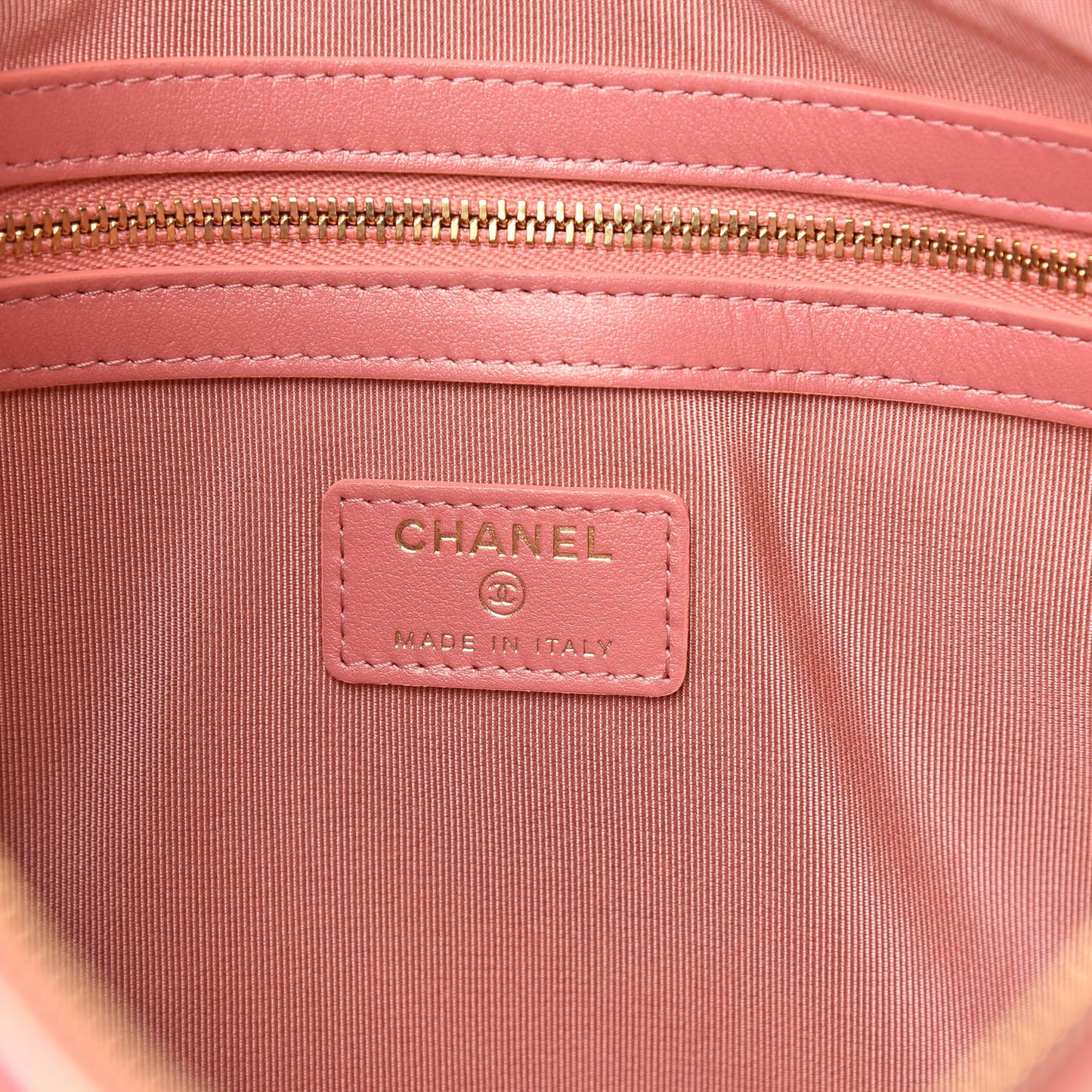 Iridescent Calfskin Quilted Large Chanel 19 Pouch Pink