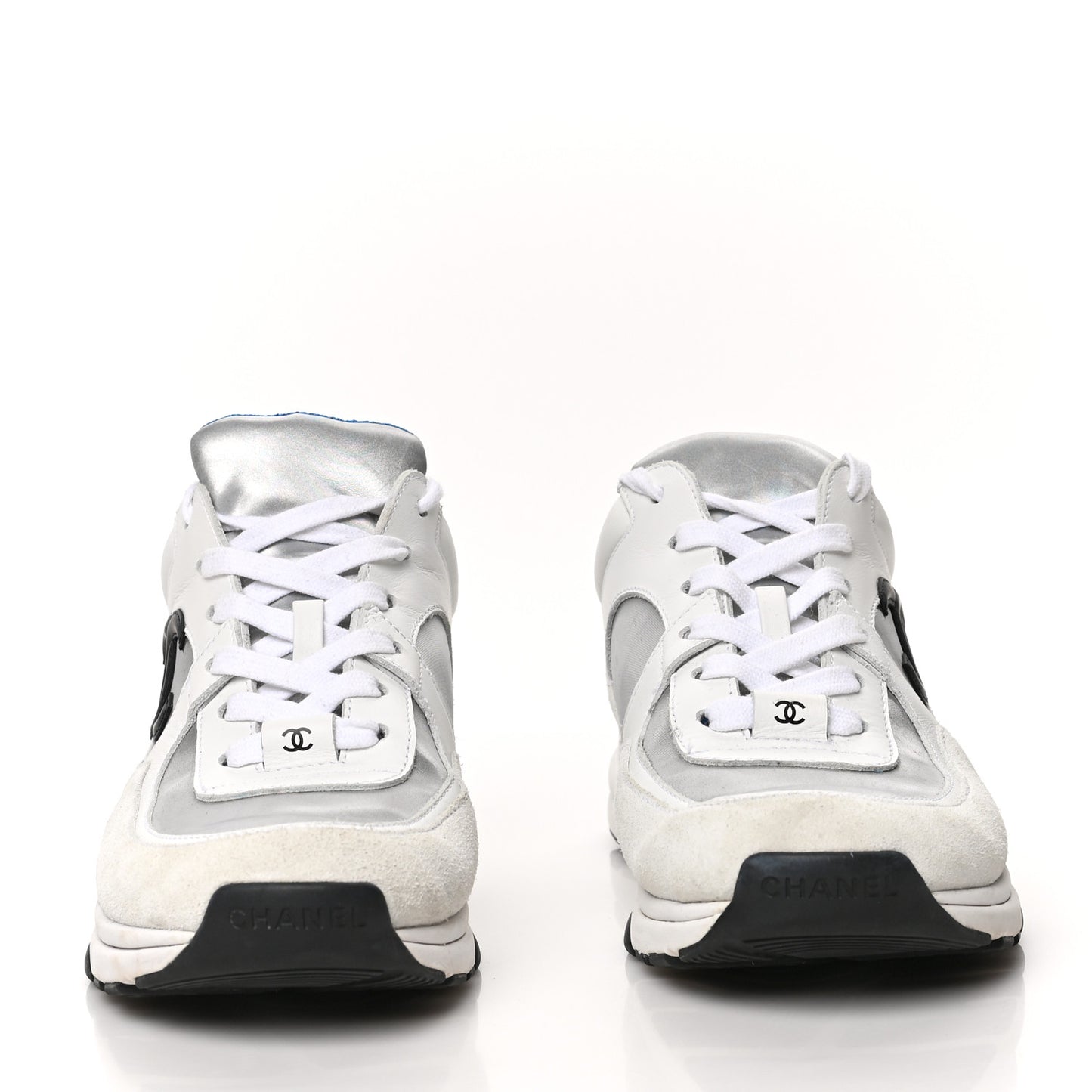 Calfskin Fabric Sneakers 39 White Silver Fluo Blue