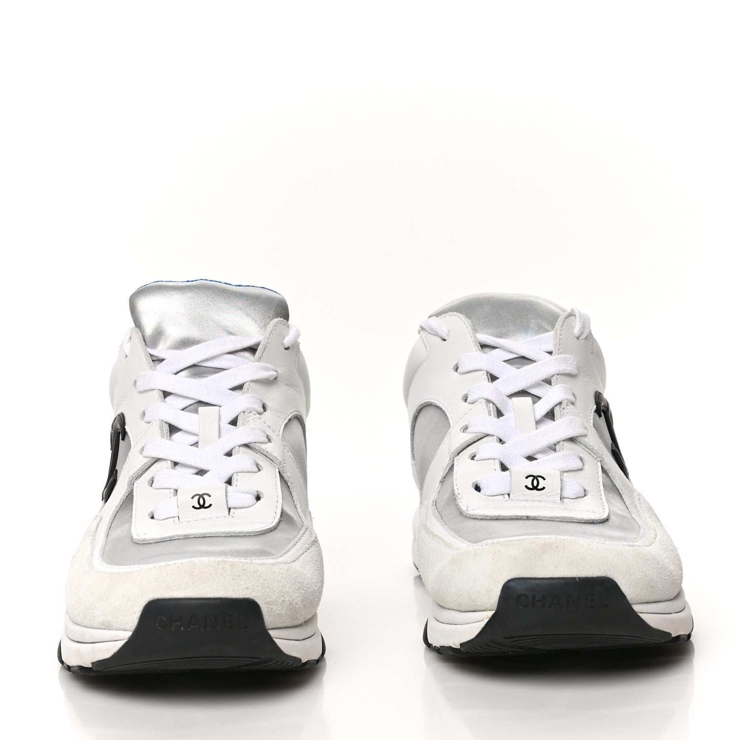 Chanel Calfskin Fabric Sneakers 39 White Silver Fluo Blue 2 of 9