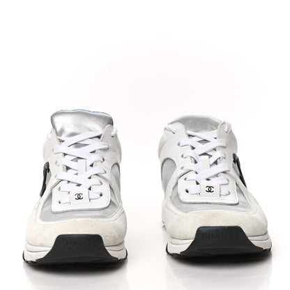 Chanel Calfskin Fabric Sneakers 39 White Silver Fluo Blue 2 of 9