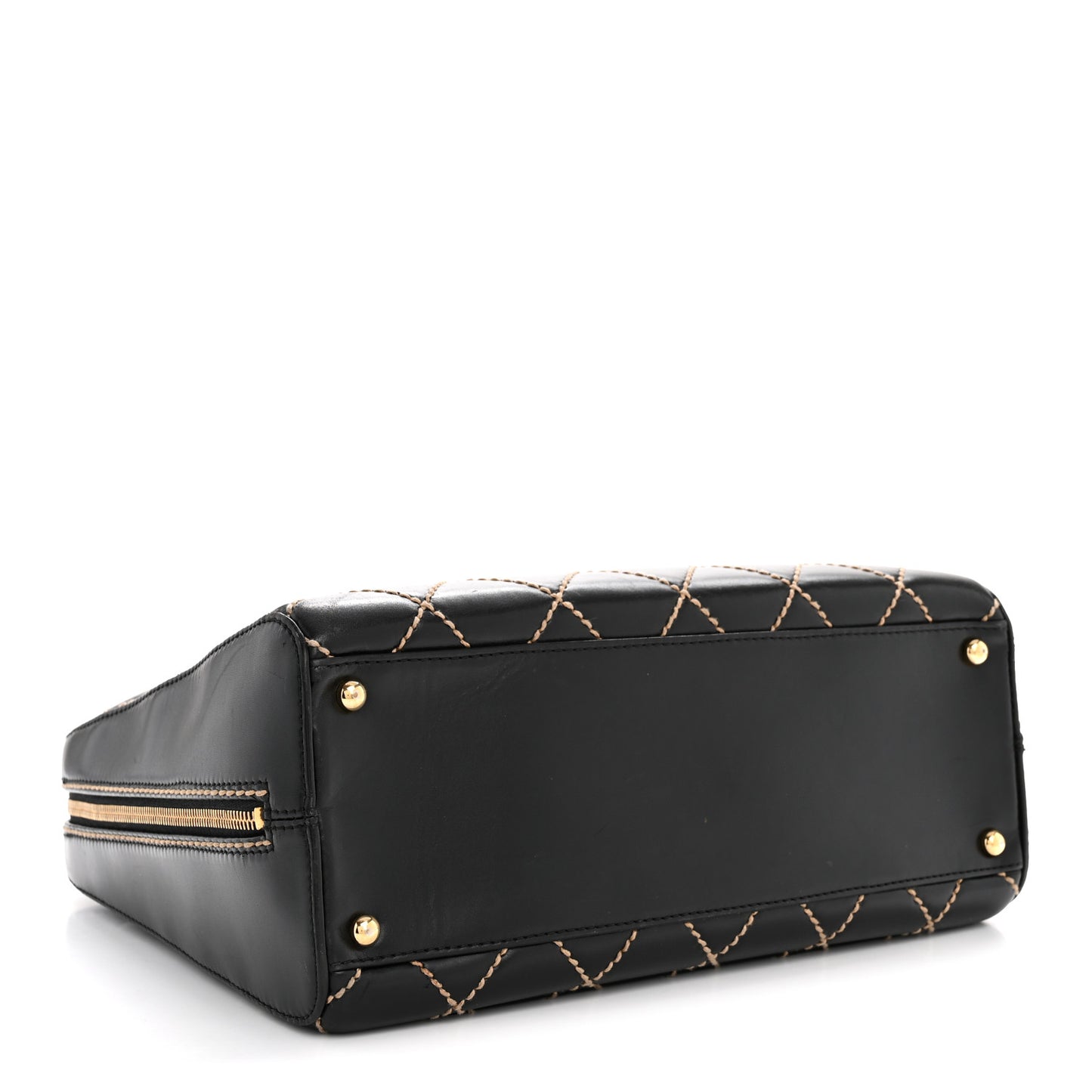 Calfskin Wild Stitch Vertical Top Handle Bag Black