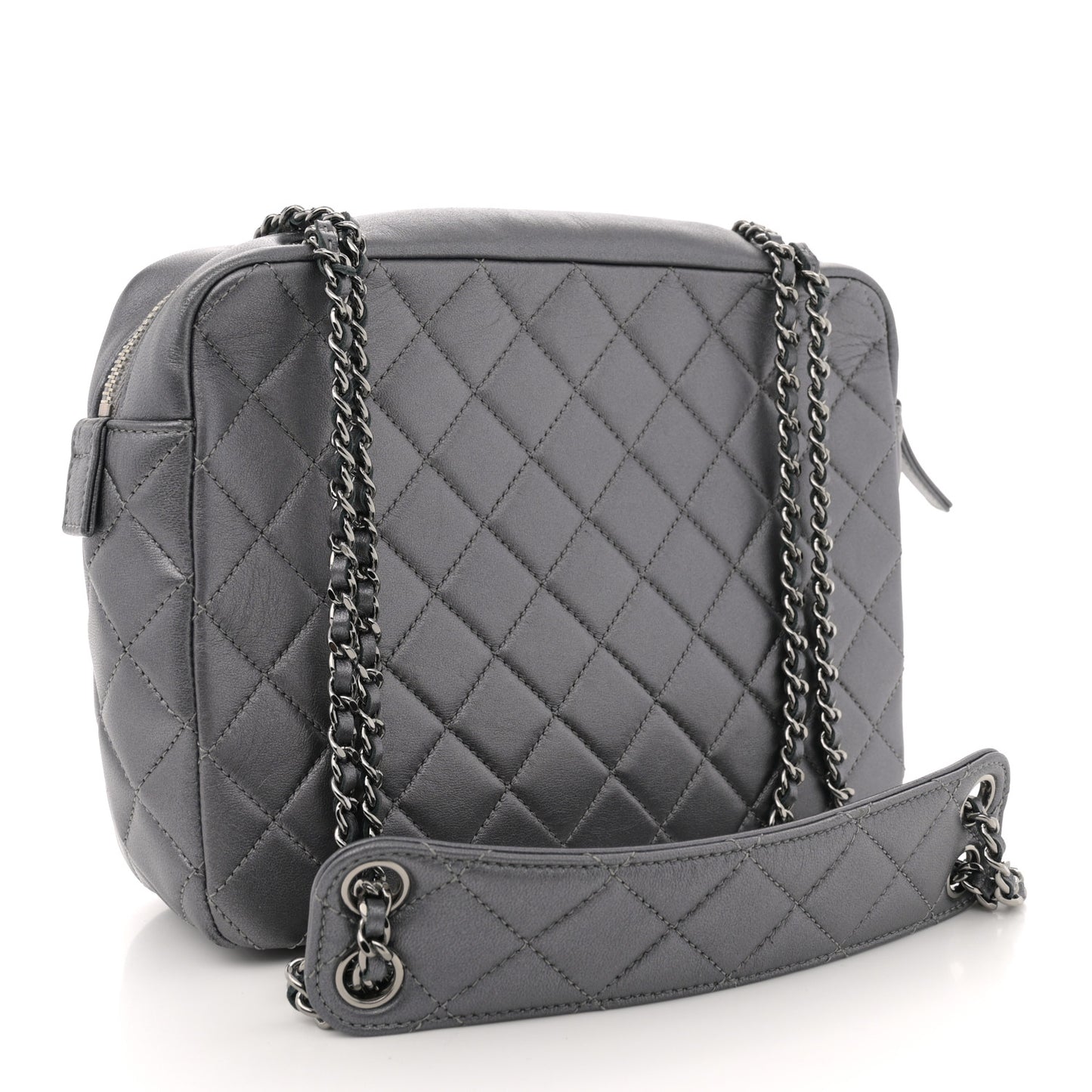 Metallic Lambskin Plexiglass Evening Art Camera Case Silver