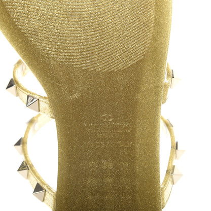 Valentino Garavani PVC Jelly Glitter Rockstud Caged Flat Thong Sandals 39 Oro 8 of 8